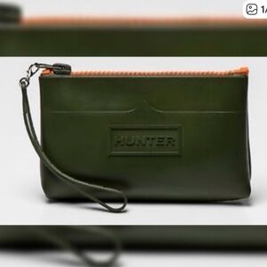 Hunter for Target Green Rubber Clutch Wristlet Bag with Orange Trim